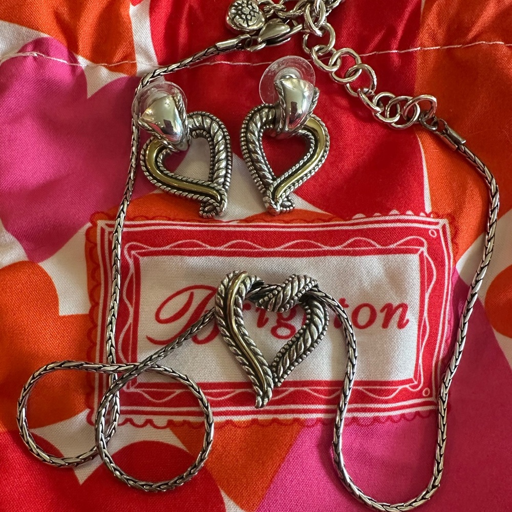 Brighton dual tone heart necklace and matching earrings